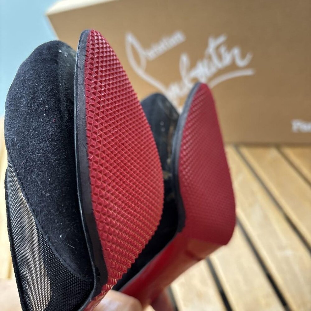 Christian Louboutin Suede Mesh Open-Toe Pumps - Picture 10 of 11